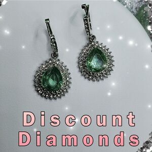 Aquamarine &  White Baguette Diamonds on 925 Sterling Silver Drop Earrings